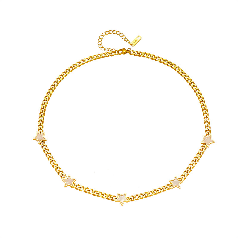 Korean-style, trendy, niche design, elegant and versatile, five-pointed star chain titanium steel metal jewelry, exquisite clavicle necklace.