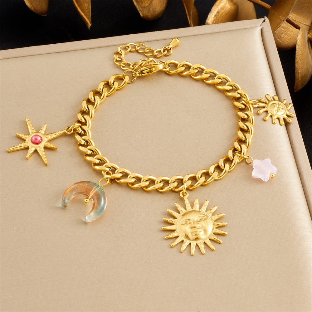 New cross-border creative multi-element acrylic gradient moon flower eight-pointed star face sun gold-plated set