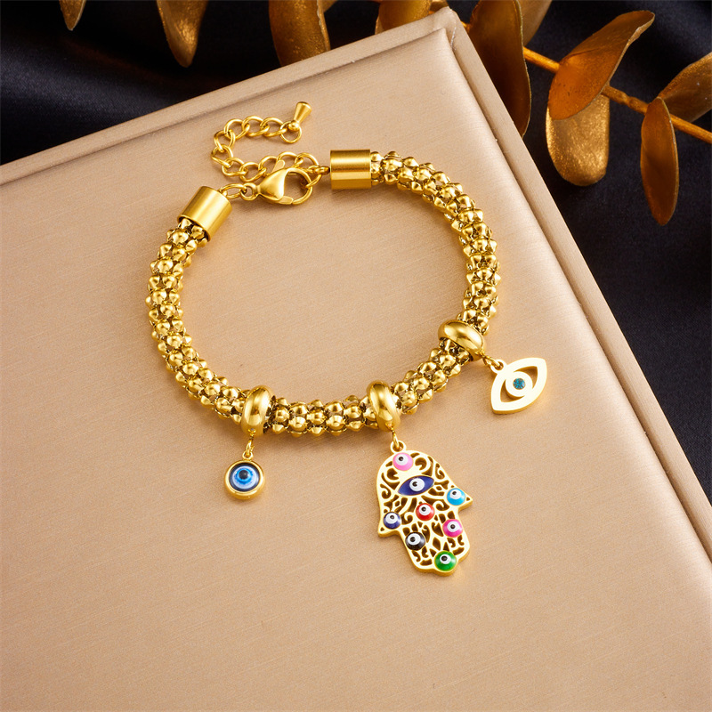 European and American style retro high-end gold-plated stainless steel Fatima's Hand eye accessory bracelet