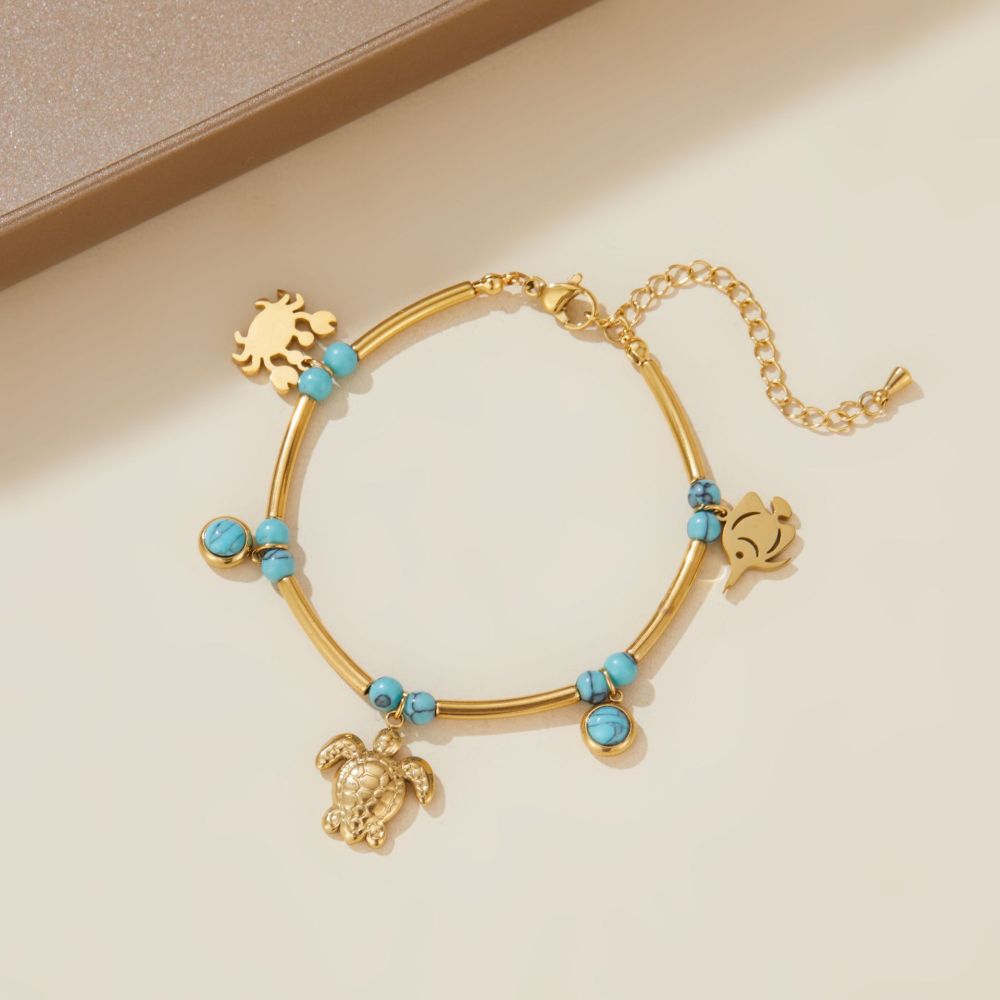 Cross-border fashion ocean series sea turtle tropical fish turquoise dolphin stainless steel mixed jewelry bracelet