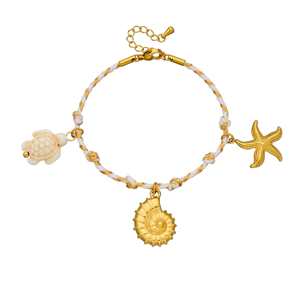 Korean style fashion cross-border ocean series starfish, conch, turtle pendant stainless steel woven rope simple jewelry bracelet