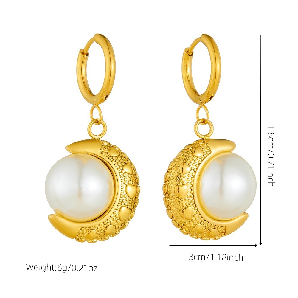 European and American cross-border French retro Baroque pearl moon gold-plated pendant stainless steel jewelry earrings