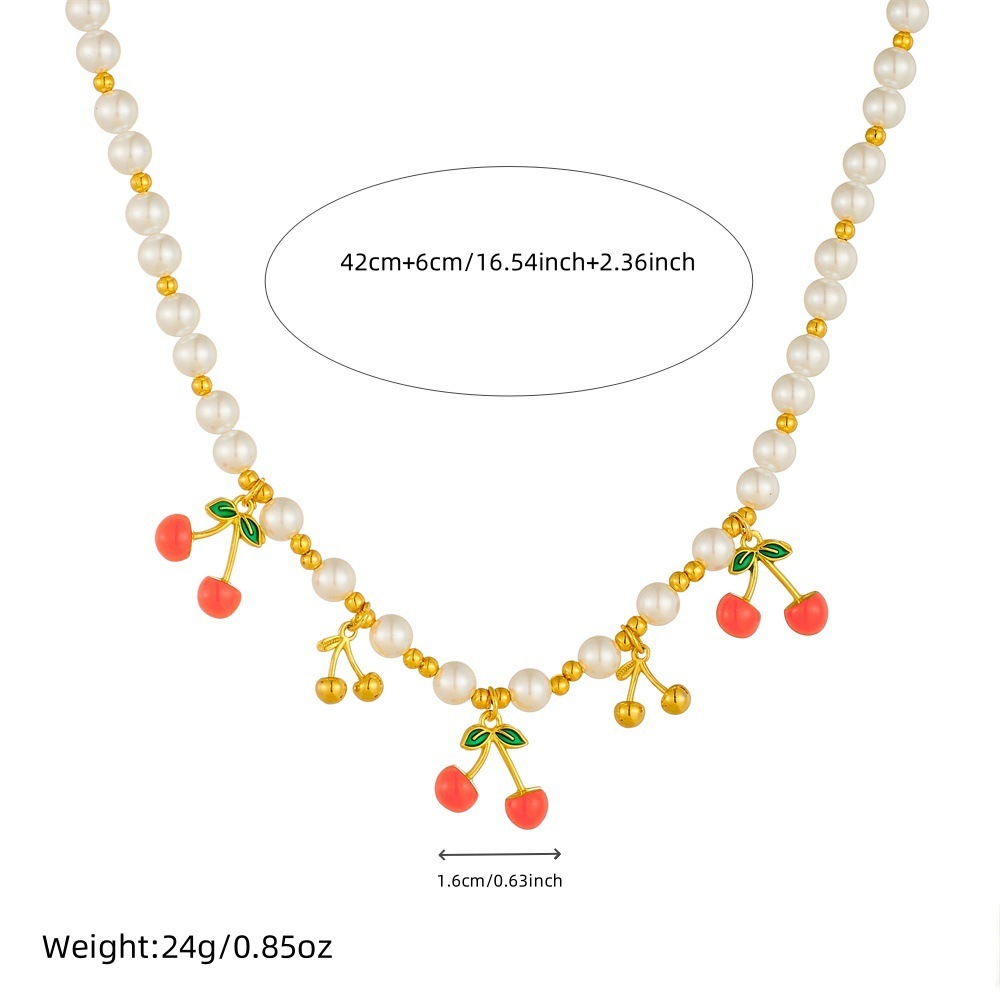 New cross-border fruit series cherry blossom pendant beaded necklace, fresh and sweet, perfect for everyday wear.
