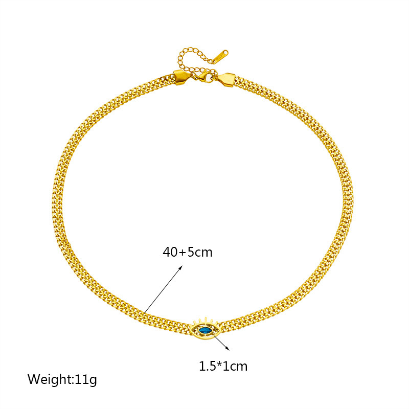 New European and American cross-border minimalist creative personalized hollowed-out blue eyes titanium steel metal chain hip-hop necklace