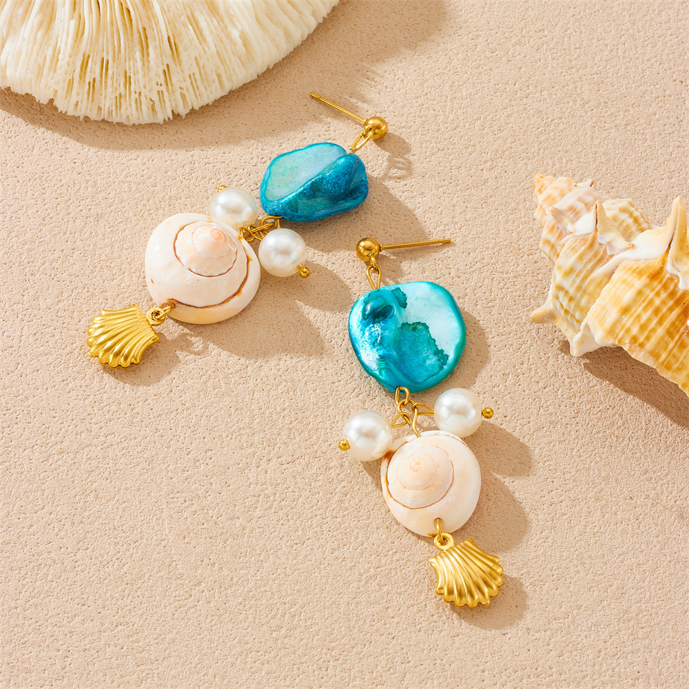 New cross-border e-commerce style conch shell pearl accessories pendant earrings necklace bracelet summer beach vacation set