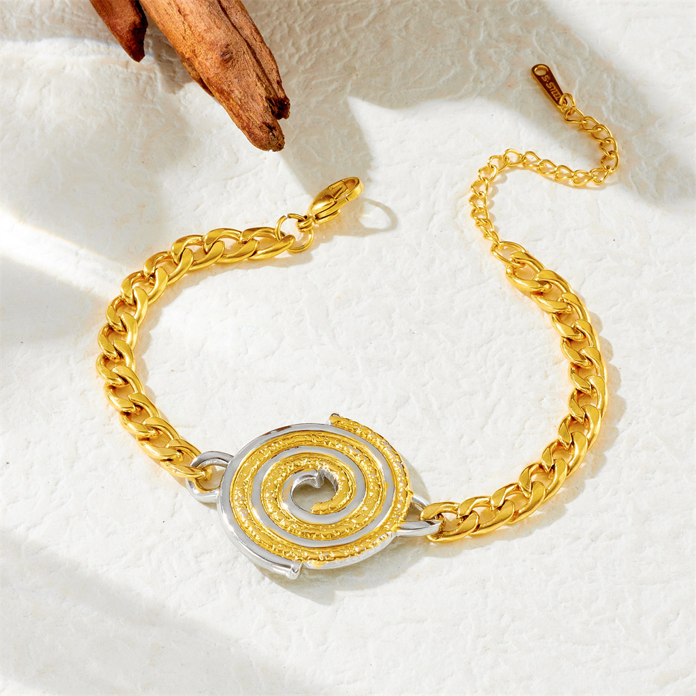 Cross-border European and American fashion personalized color-blocked circle threaded connection accessories chain stainless steel heavy-duty jewelry set