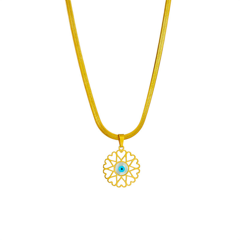 New European and American cross-border minimalist round plaque hollowed-out snake bone chain titanium steel metal retro high-end necklace