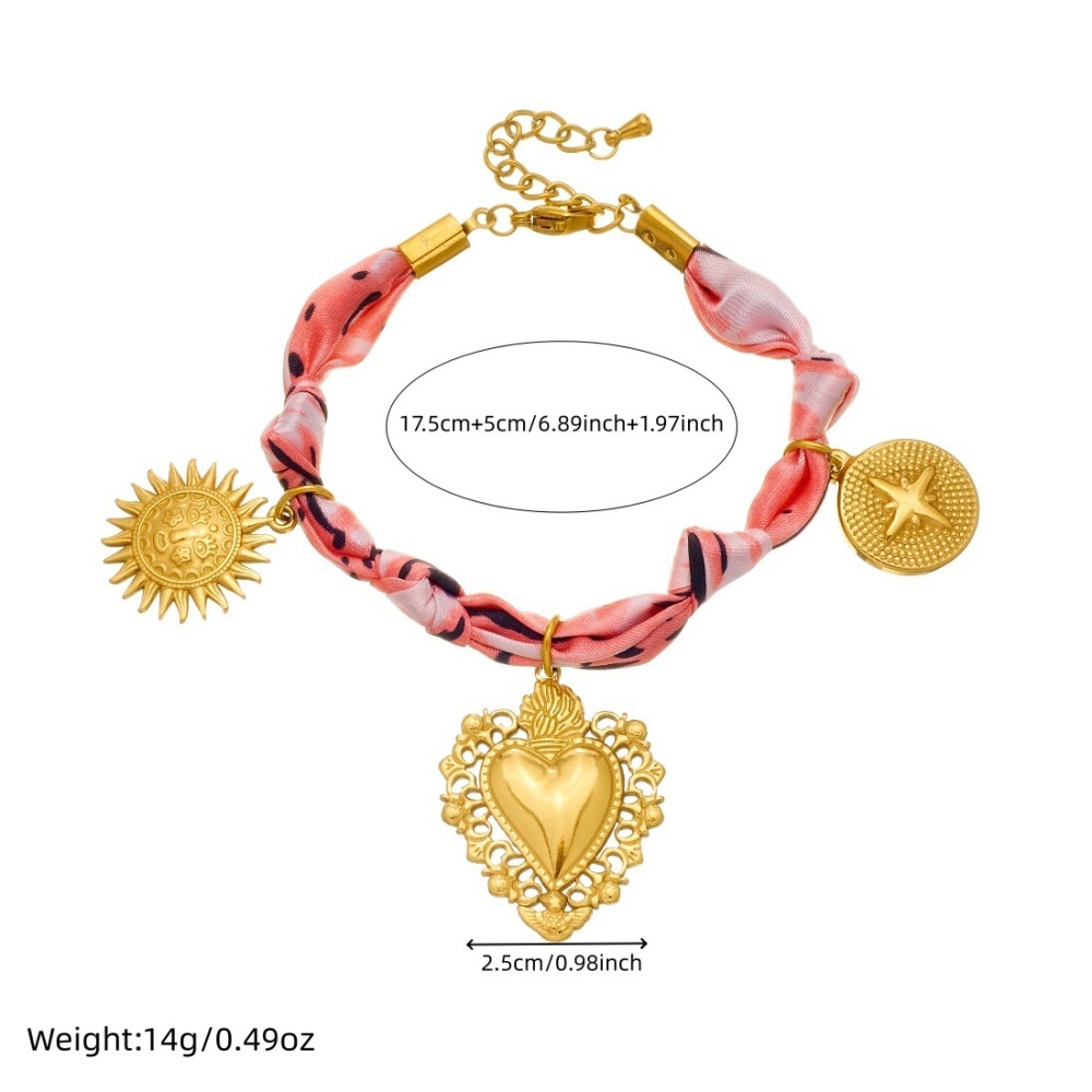 European and American cross-border light luxury retro DIY silk scarf gold-plated lace heart compass sun pendant knotted jewelry set