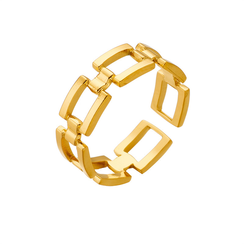 European and American style minimalist titanium steel hollow square geometric opening adjustable niche high-end cool style ring.