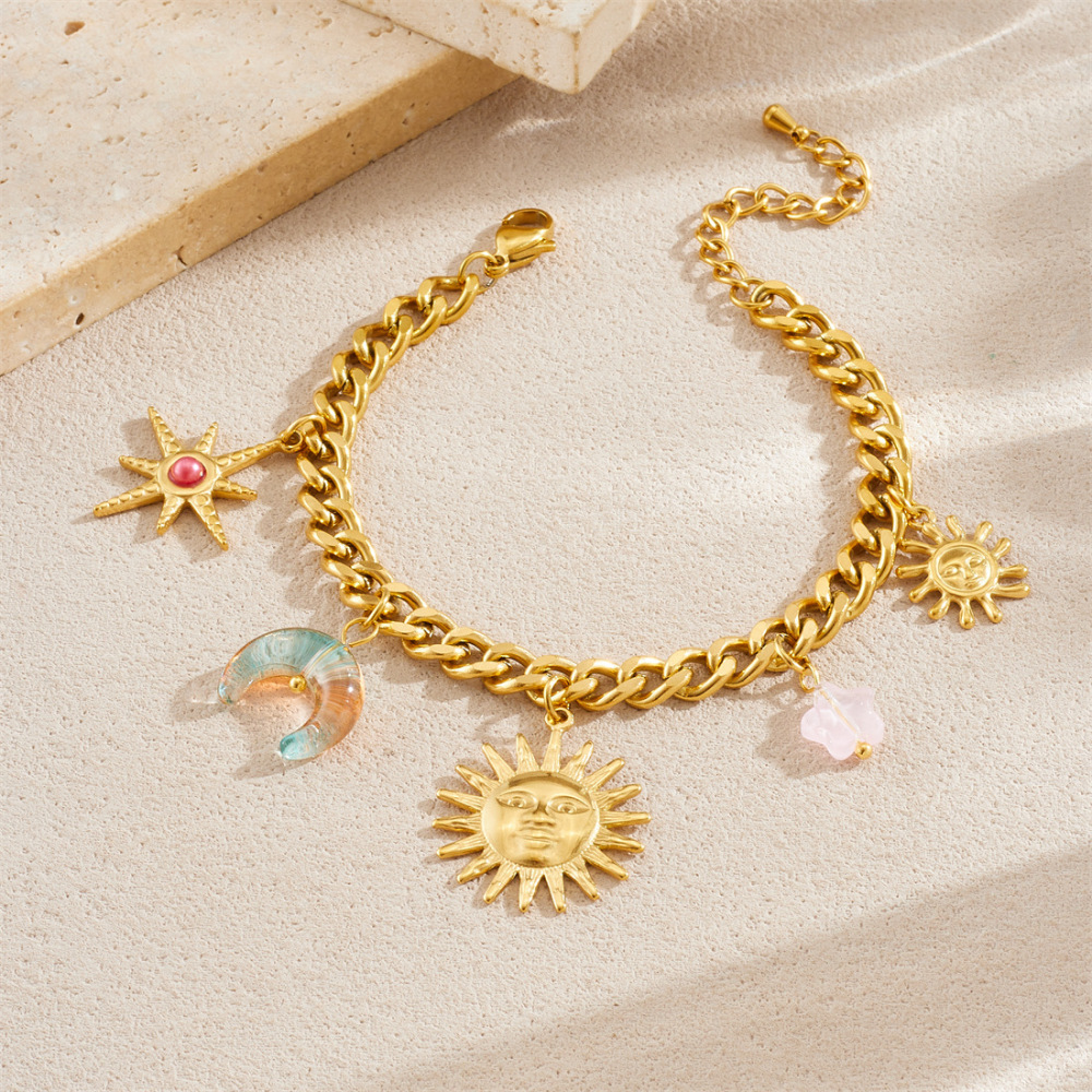 New cross-border creative multi-element acrylic gradient moon flower eight-pointed star face sun gold-plated set