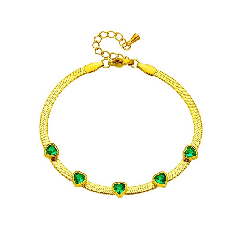 European and American cross-border fashion niche personalized simple temperament versatile diamond-encrusted heart titanium steel snake chain jewelry bracelet