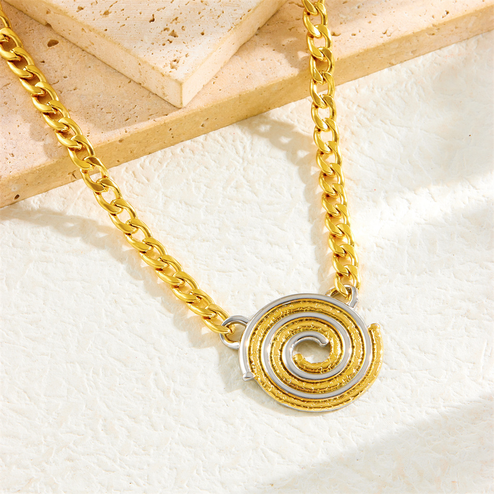 Cross-border European and American fashion personalized color-blocked circle threaded connection accessories chain stainless steel heavy-duty jewelry set