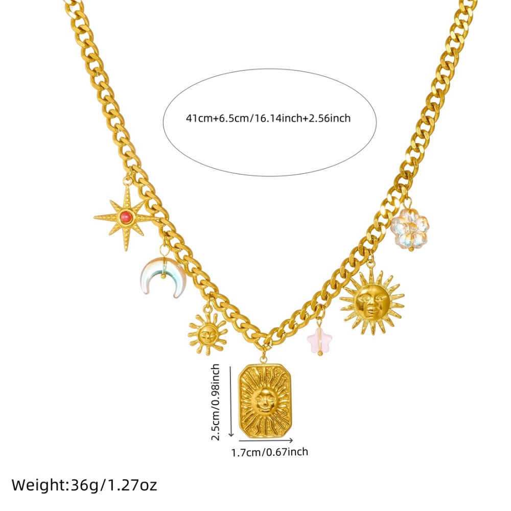 New cross-border creative multi-element acrylic gradient moon flower eight-pointed star face sun gold-plated set