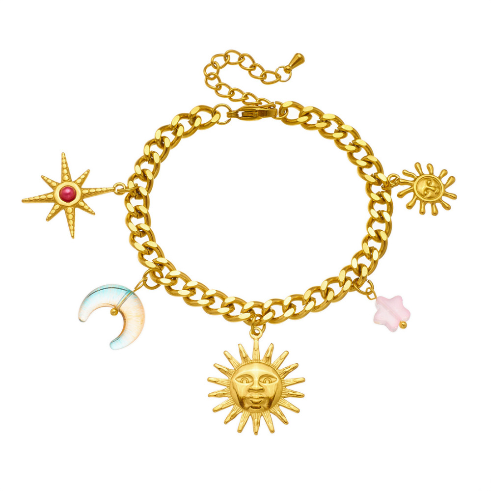 New cross-border creative multi-element acrylic gradient moon flower eight-pointed star face sun gold-plated set