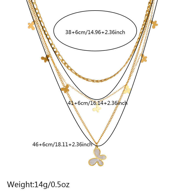New cross-border fashion multi-layered stainless steel gold-plated chain accessory shell butterfly pendant necklace