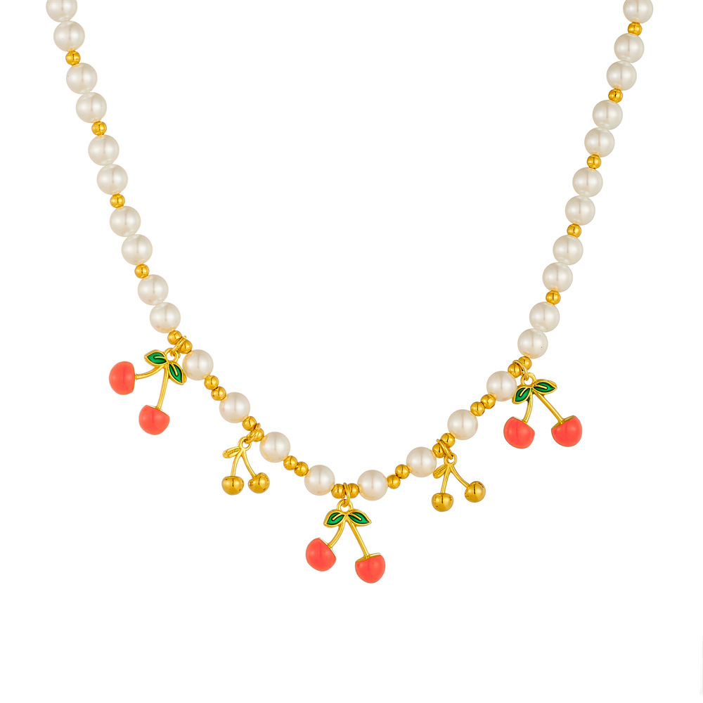 New cross-border fruit series cherry blossom pendant beaded necklace, fresh and sweet, perfect for everyday wear.
