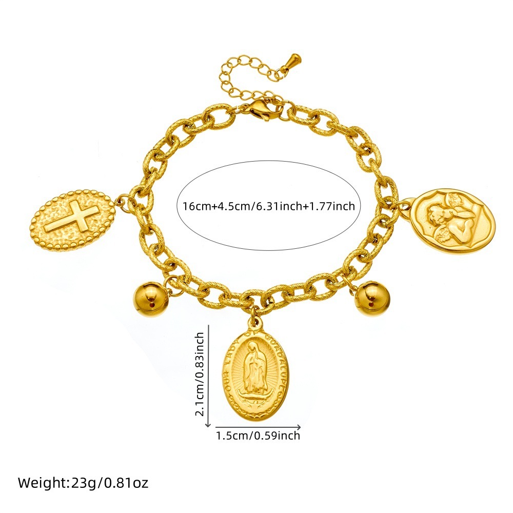 Cross-border fashion gold-plated retro stainless steel oval portrait coin pendant chain jewelry set