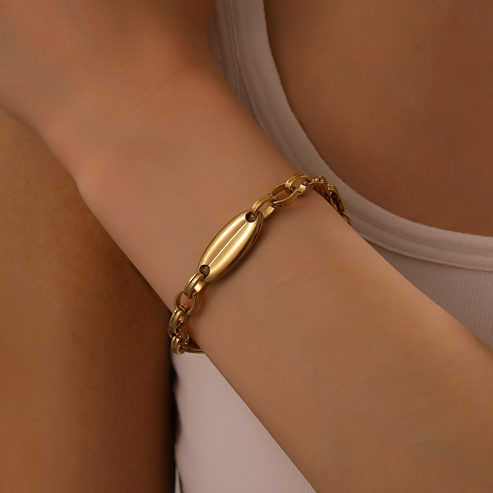 European and American cross-border fashion retro minimalist geometric oval accessory chain gold-plated stainless steel jewelry bracelet