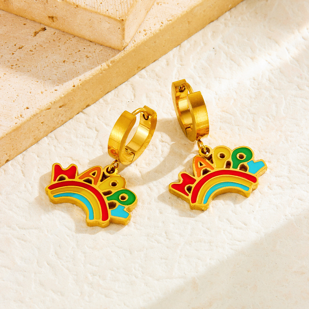 A unique and trendy cute cartoon-style jewelry set featuring a rainbow pendant with turquoise flowers and mixed elements.