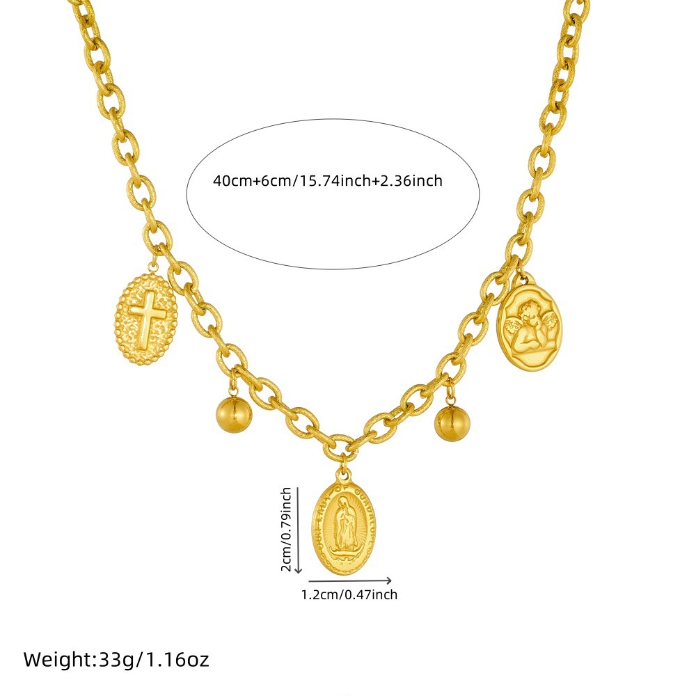 Cross-border fashion gold-plated retro stainless steel oval portrait coin pendant chain jewelry set