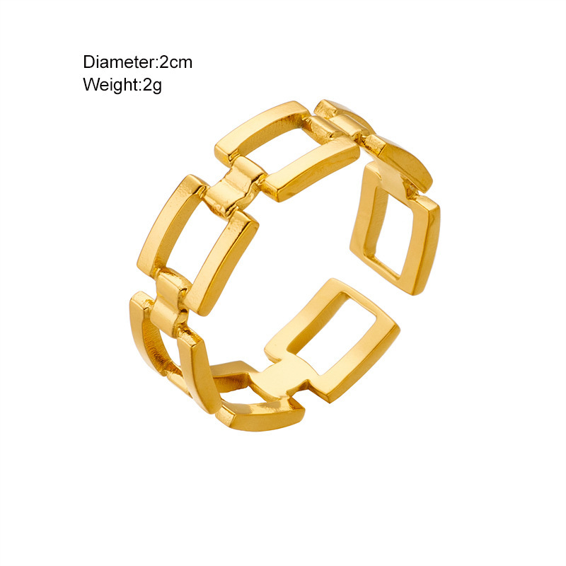 European and American style minimalist titanium steel hollow square geometric opening adjustable niche high-end cool style ring.