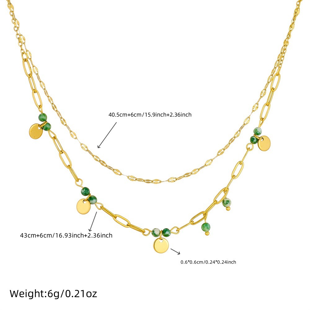 Unique and trendy retro layered stainless steel gold-plated clavicle chain, double-layered, niche and high-end women's necklace.