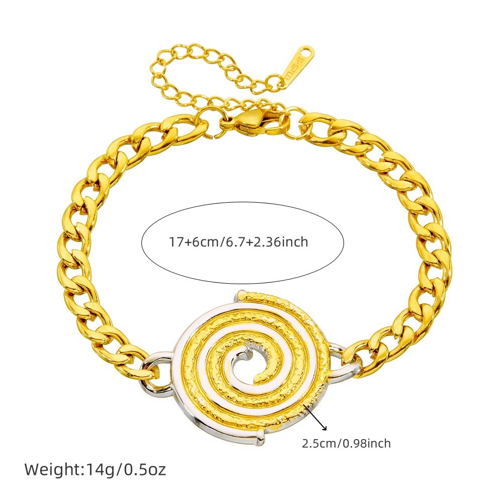 Cross-border European and American fashion personalized color-blocked circle threaded connection accessories chain stainless steel heavy-duty jewelry set