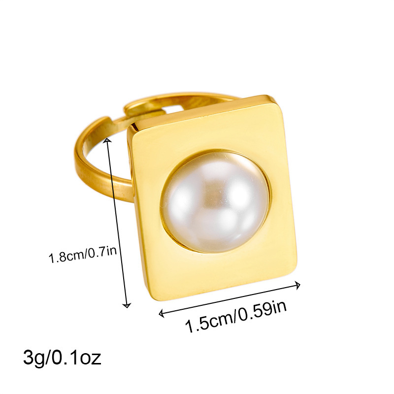 European and American style retro unique irregular gold-plated stainless steel pearl square ring, earrings and necklace three-piece set
