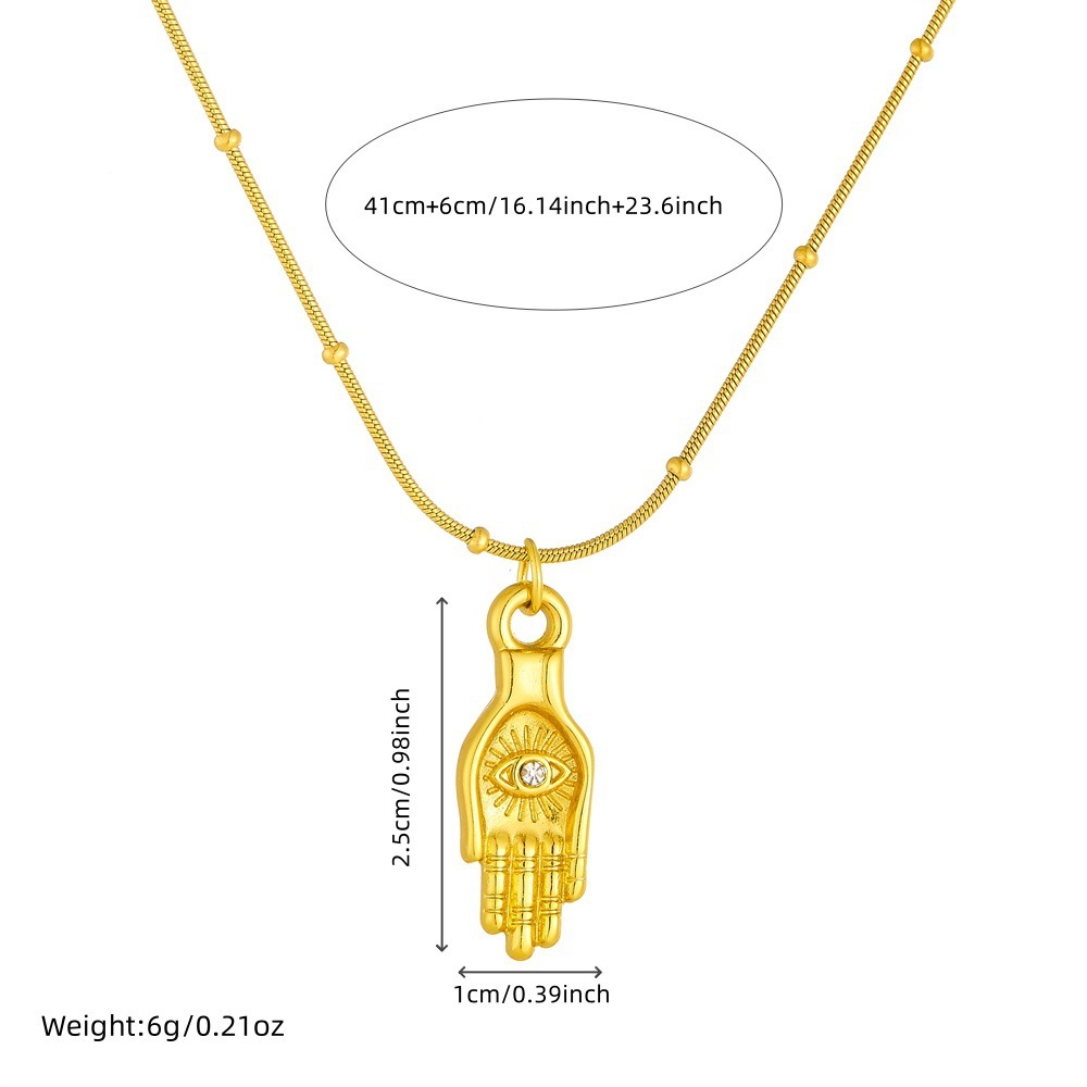 Fashionable, cross-border, retro, unique evil eye hand pendant stainless steel jewelry necklace
