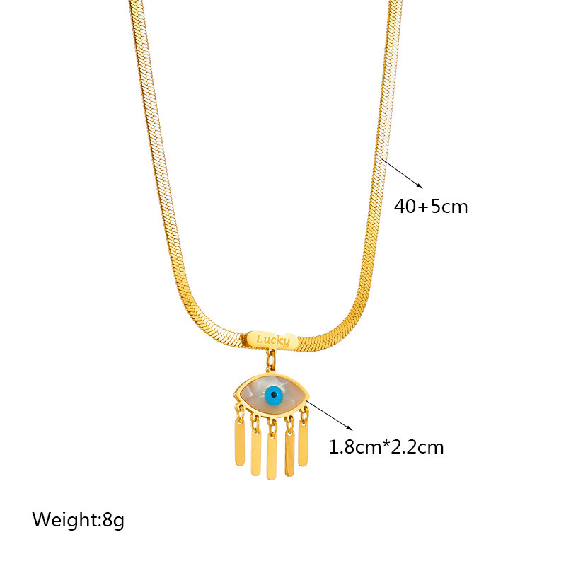 European and American cross-border retro niche fashion high-end U-shaped snake bone chain titanium steel blue eye tassel pendant necklace