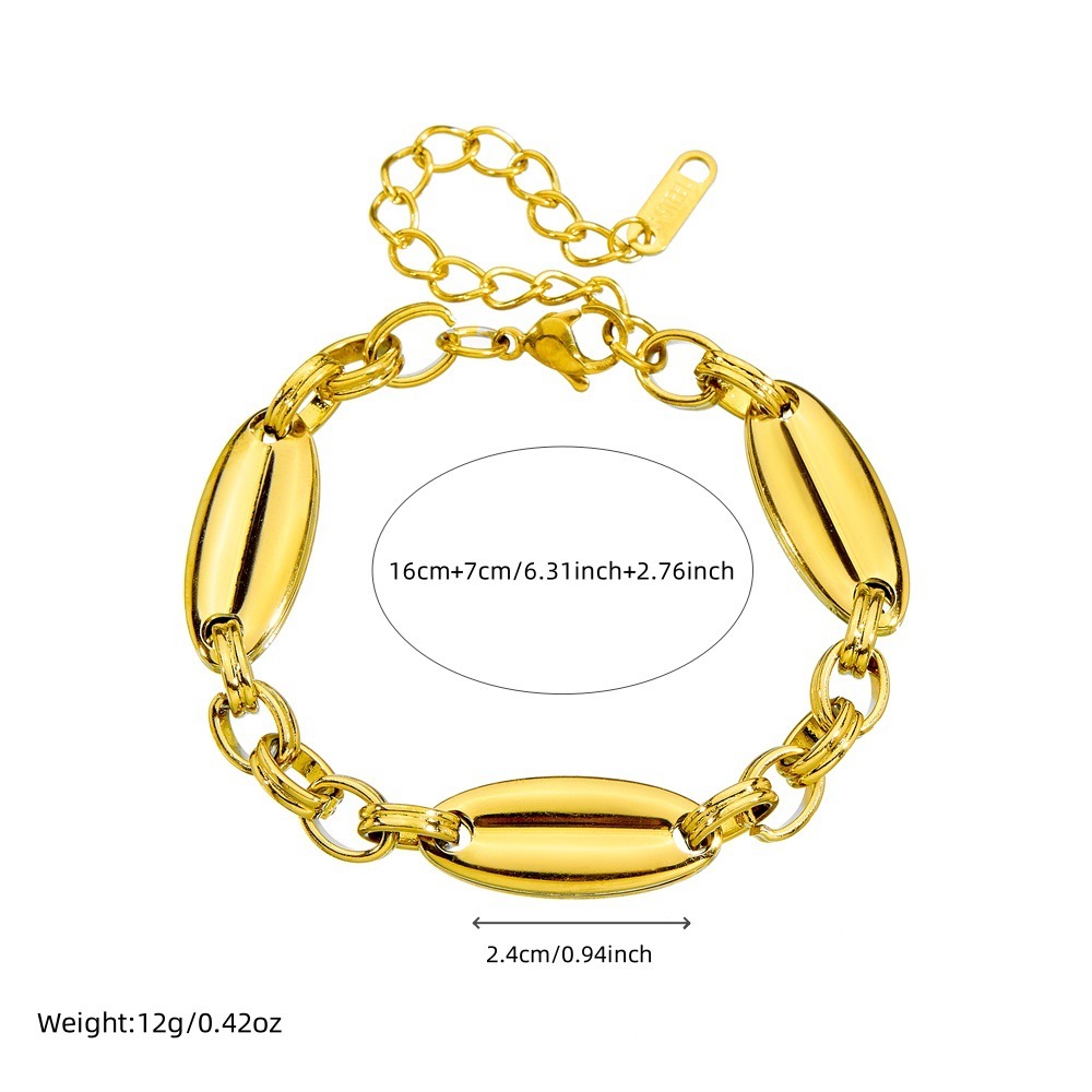 European and American cross-border fashion retro minimalist geometric oval accessory chain gold-plated stainless steel jewelry bracelet