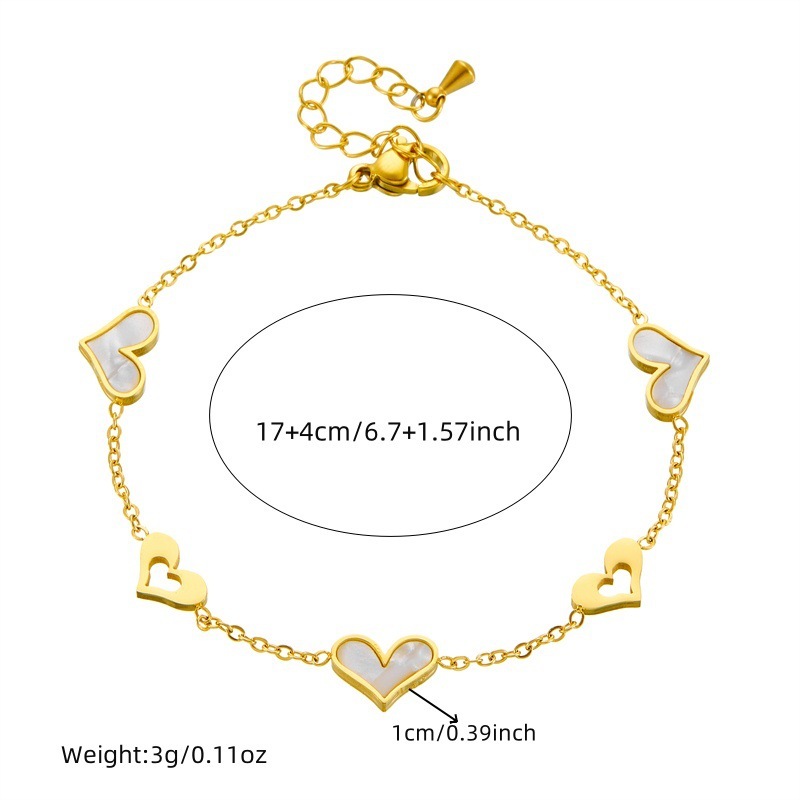 Korean style, fashionable, elegant, minimalist white shell heart accessory chain stainless steel bracelet and necklace set