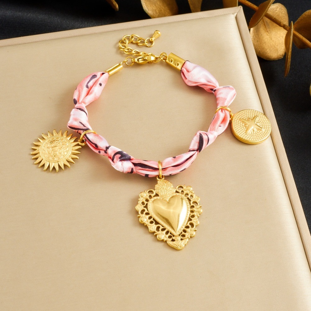 European and American cross-border light luxury retro DIY silk scarf gold-plated lace heart compass sun pendant knotted jewelry set