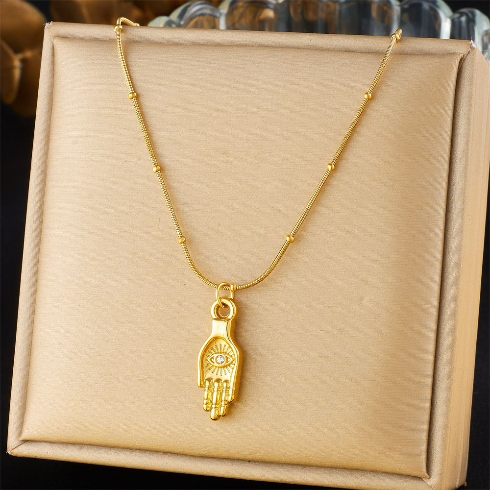 Fashionable, cross-border, retro, unique evil eye hand pendant stainless steel jewelry necklace