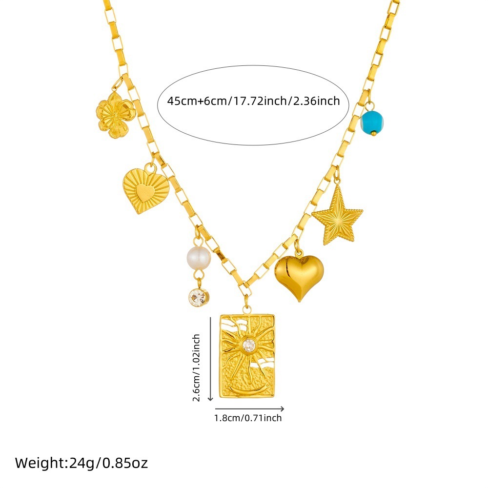 European and American cross-border multi-element gold-plated accessories pendant stainless steel square sun heart five-pointed star eye necklace