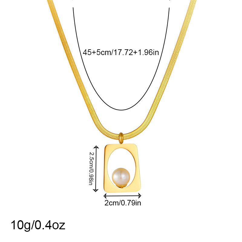European and American style retro unique irregular gold-plated stainless steel pearl square ring, earrings and necklace three-piece set