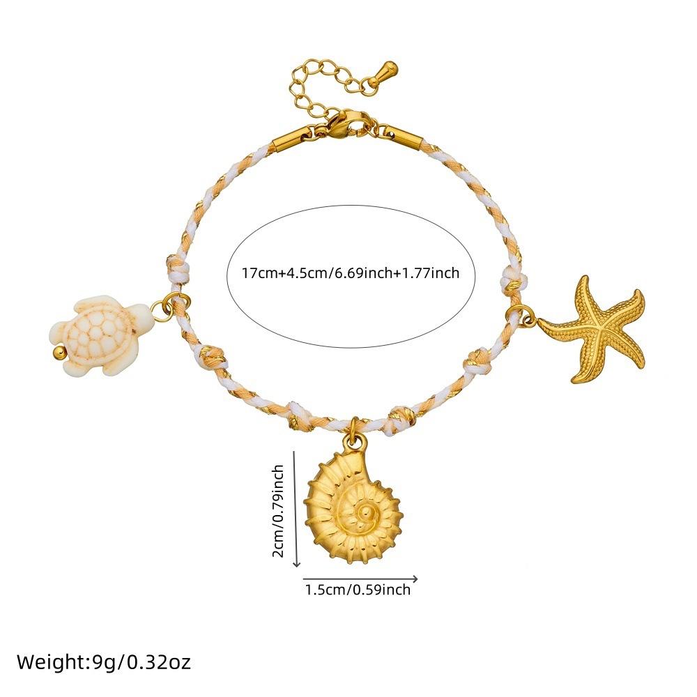 Korean style fashion cross-border ocean series starfish, conch, turtle pendant stainless steel woven rope simple jewelry bracelet