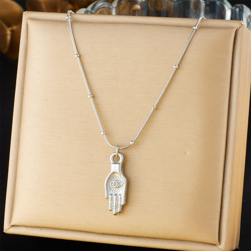 Fashionable, cross-border, retro, unique evil eye hand pendant stainless steel jewelry necklace