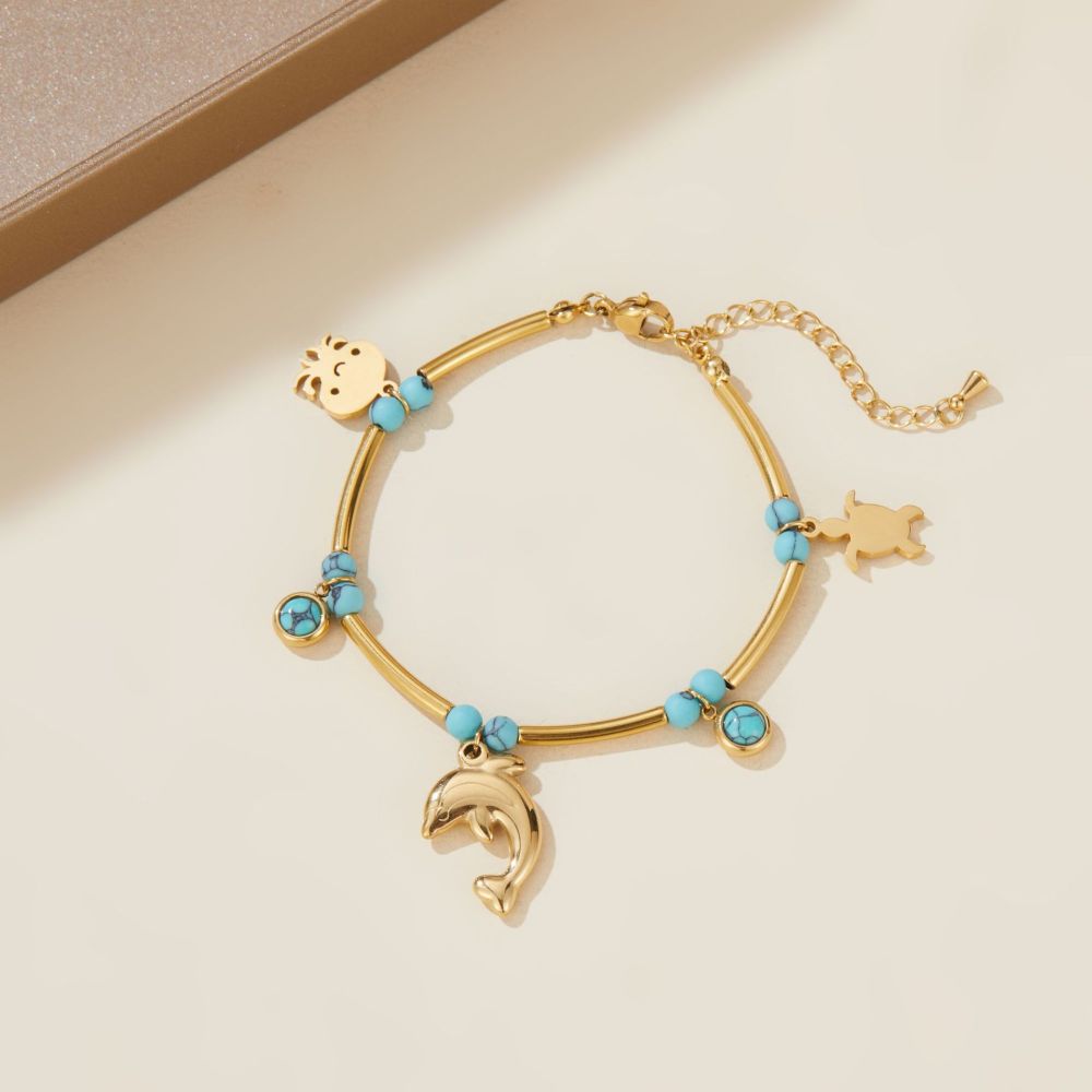 Cross-border fashion ocean series sea turtle tropical fish turquoise dolphin stainless steel mixed jewelry bracelet