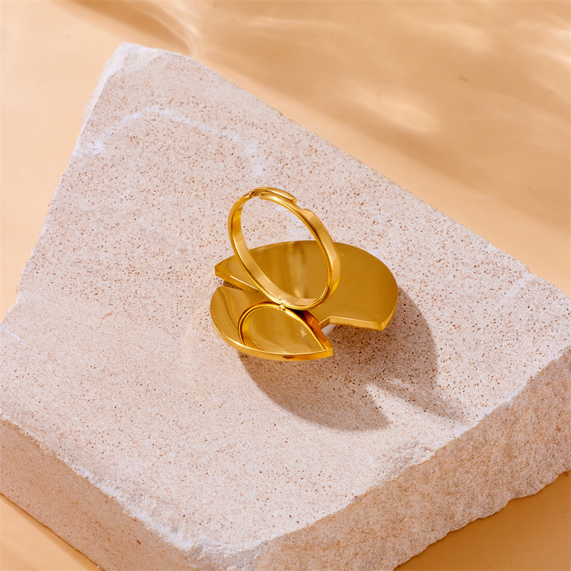 European and American style, retro and high-end, pearl square fan-shaped geometric accessory, stainless steel open ring