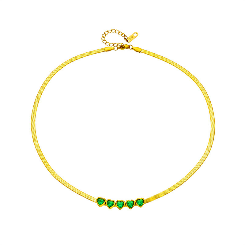 European and American cross-border fashion retro niche design green diamond-encrusted heart snake chain necklace simple, elegant and versatile