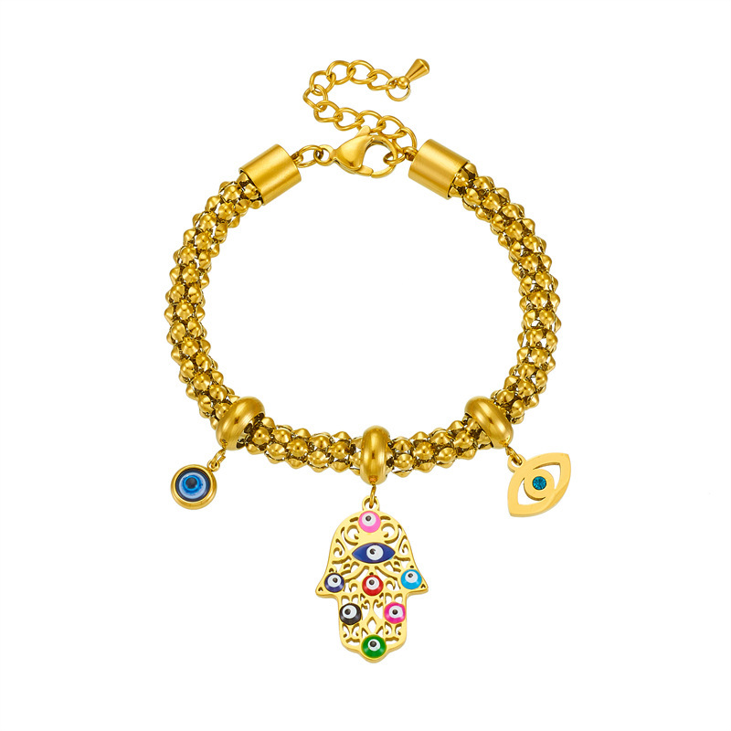 European and American style retro high-end gold-plated stainless steel Fatima's Hand eye accessory bracelet