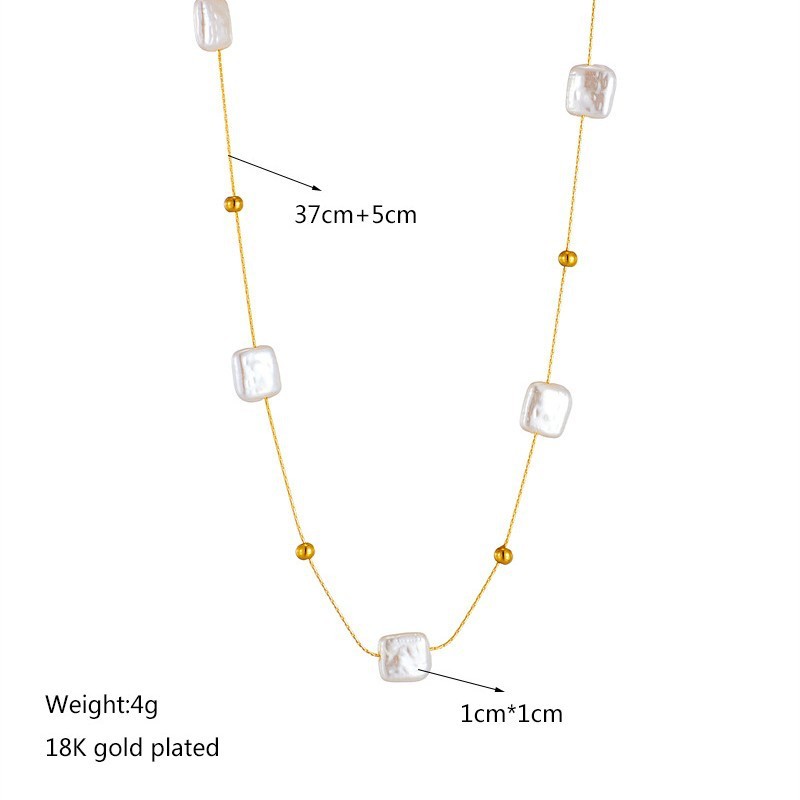 European and American style French retro minimalist square pearl chain titanium steel elegant and versatile clavicle necklace