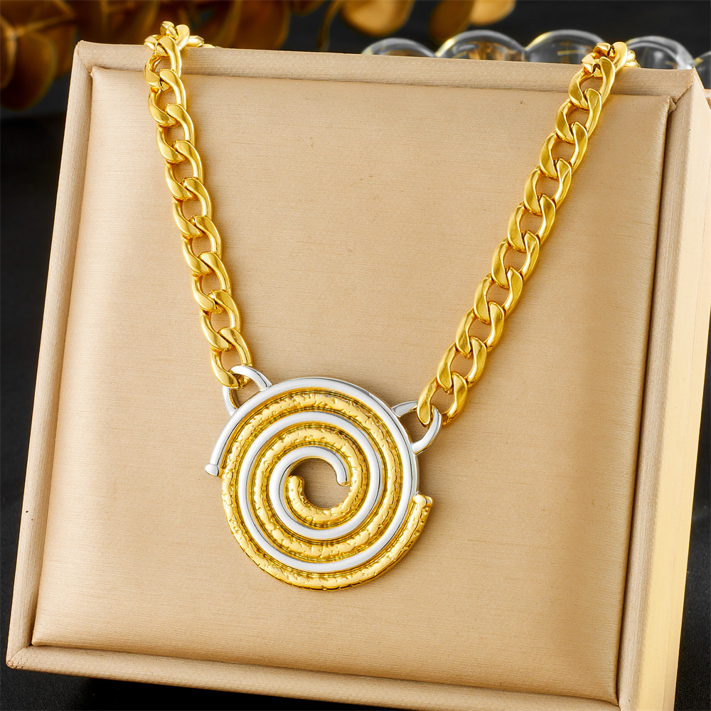 Cross-border European and American fashion personalized color-blocked circle threaded connection accessories chain stainless steel heavy-duty jewelry set