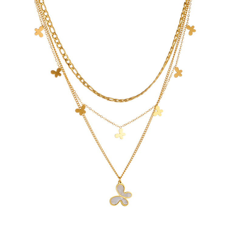 New cross-border fashion multi-layered stainless steel gold-plated chain accessory shell butterfly pendant necklace