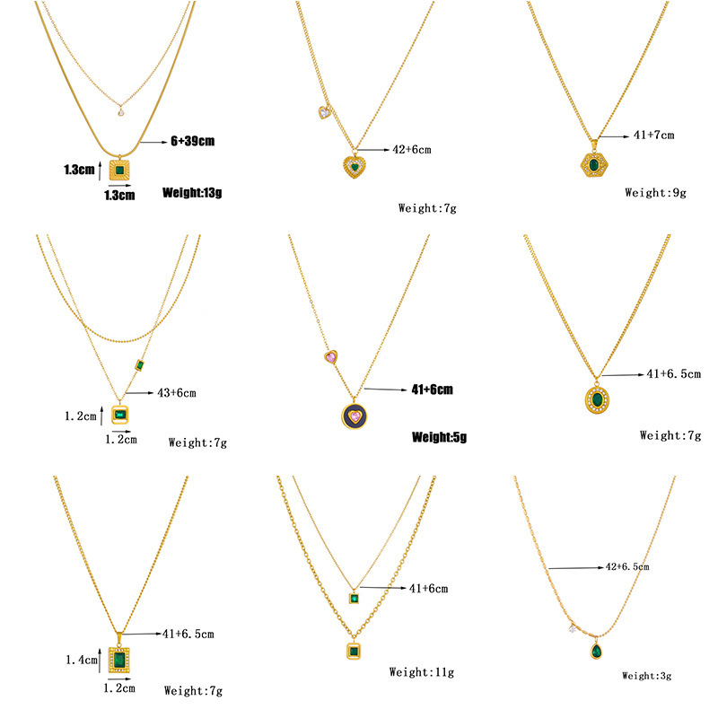 European and American cross-border fashion retro minimalist high-end diamond-encrusted square gold-plated pendant stainless steel chain jewelry necklace