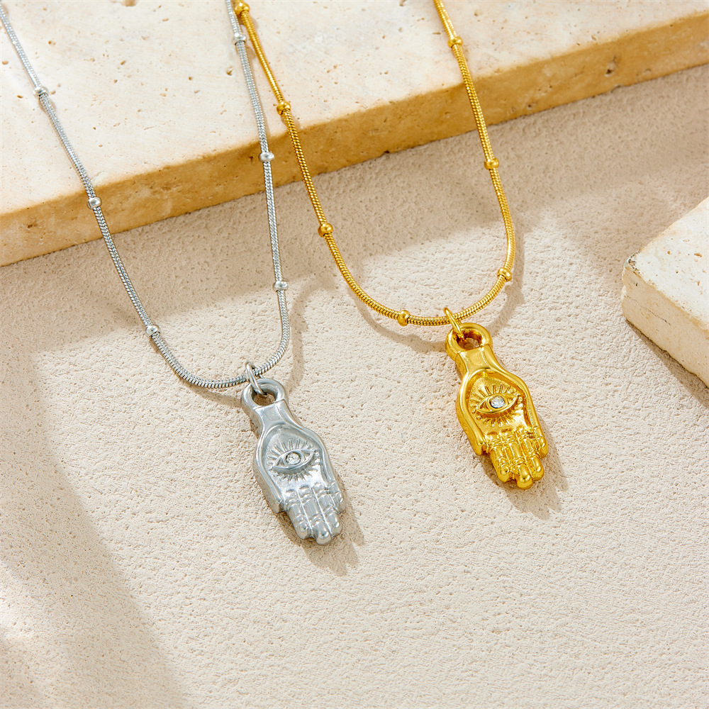 Fashionable, cross-border, retro, unique evil eye hand pendant stainless steel jewelry necklace