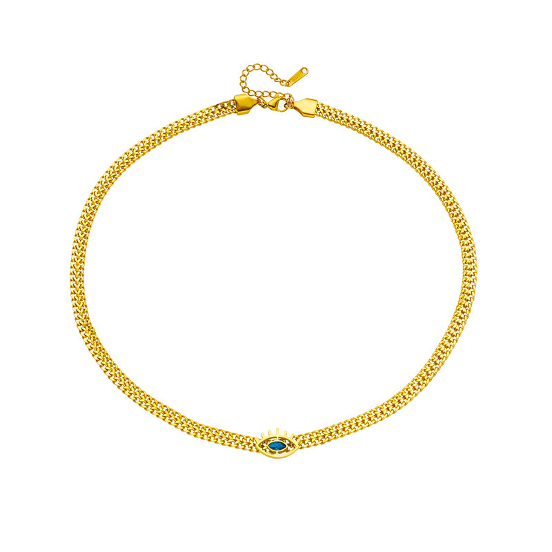 New European and American cross-border minimalist creative personalized hollowed-out blue eyes titanium steel metal chain hip-hop necklace