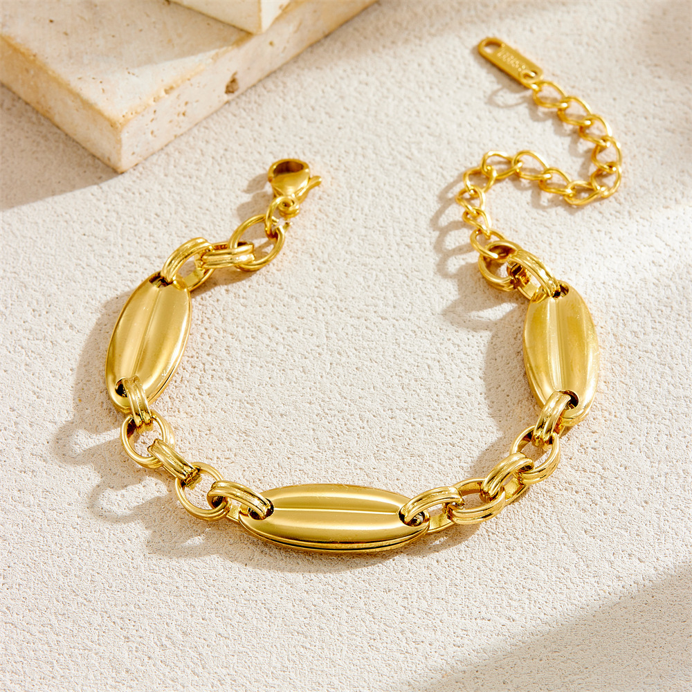 European and American cross-border fashion retro minimalist geometric oval accessory chain gold-plated stainless steel jewelry bracelet