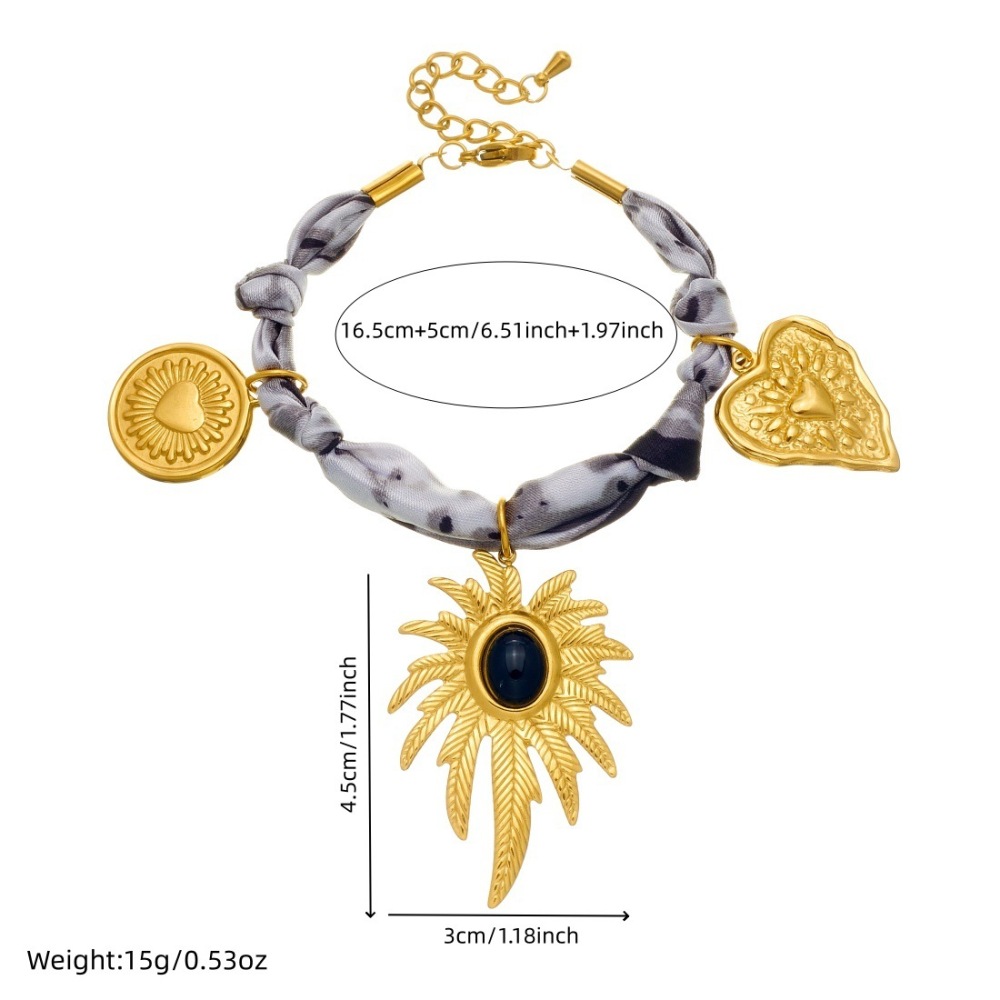 European and American cross-border niche design retro gray ink painting ribbon knotted rope chain coconut tree pendant heart set